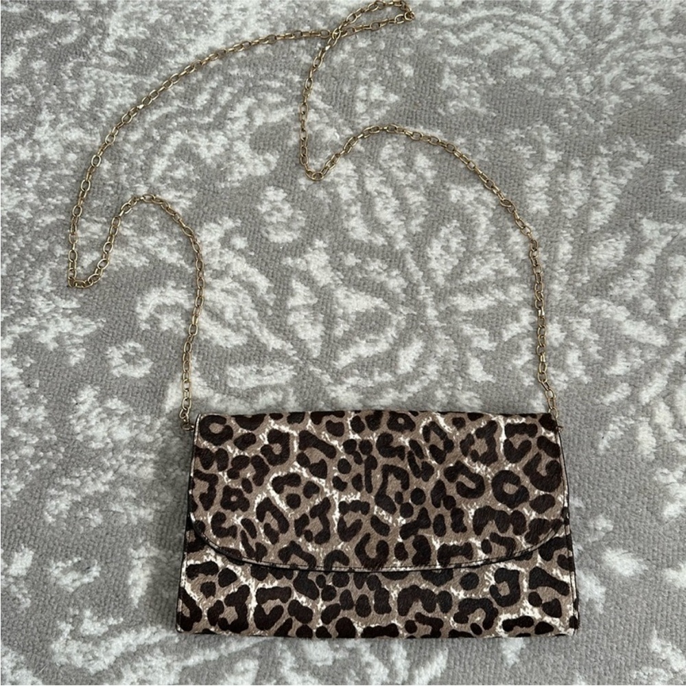 Nordstrom real calf hair leather Leopard Print Chain Shoulder Bag